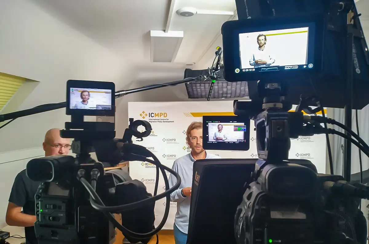 Behind the scenes of video production crew team